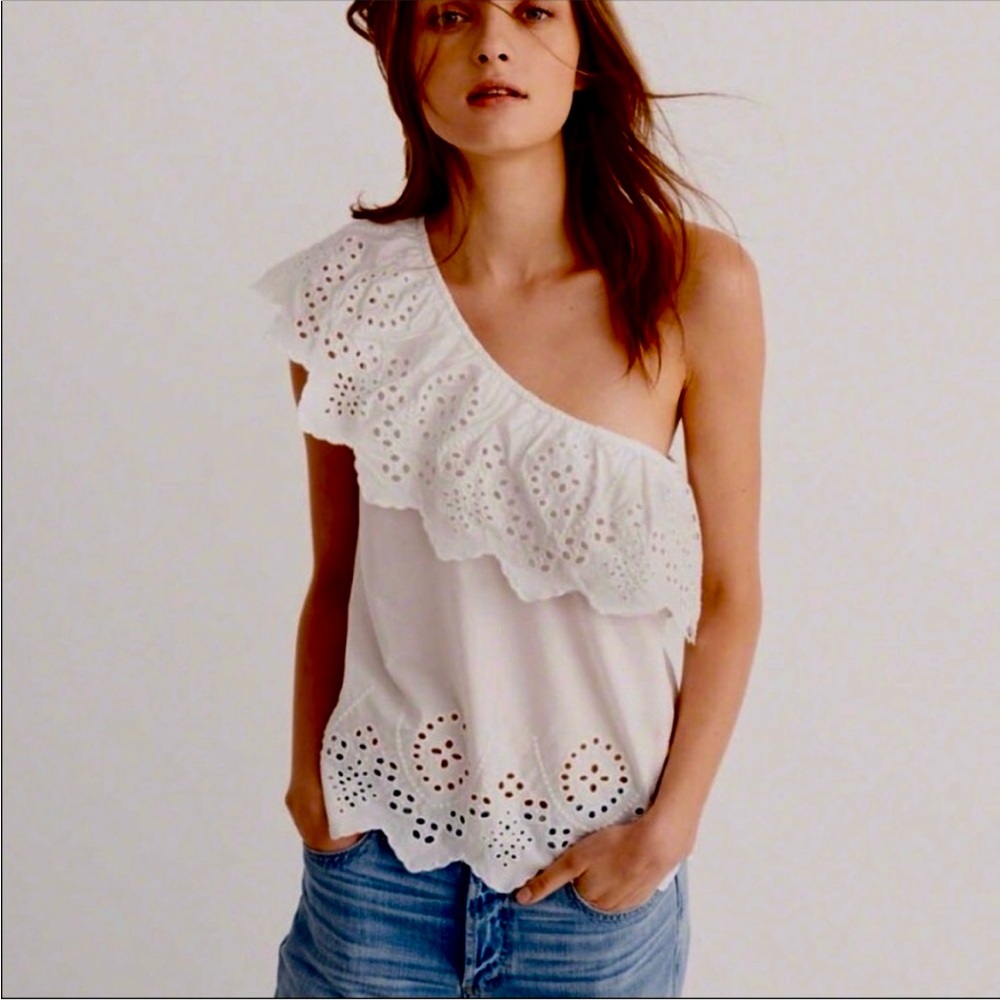 NEW Abercrombie & Fitch White Eyelet One Shoulder Top, S/M